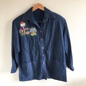 Vintage cottagecore embroidered denim shirt jacket coastal